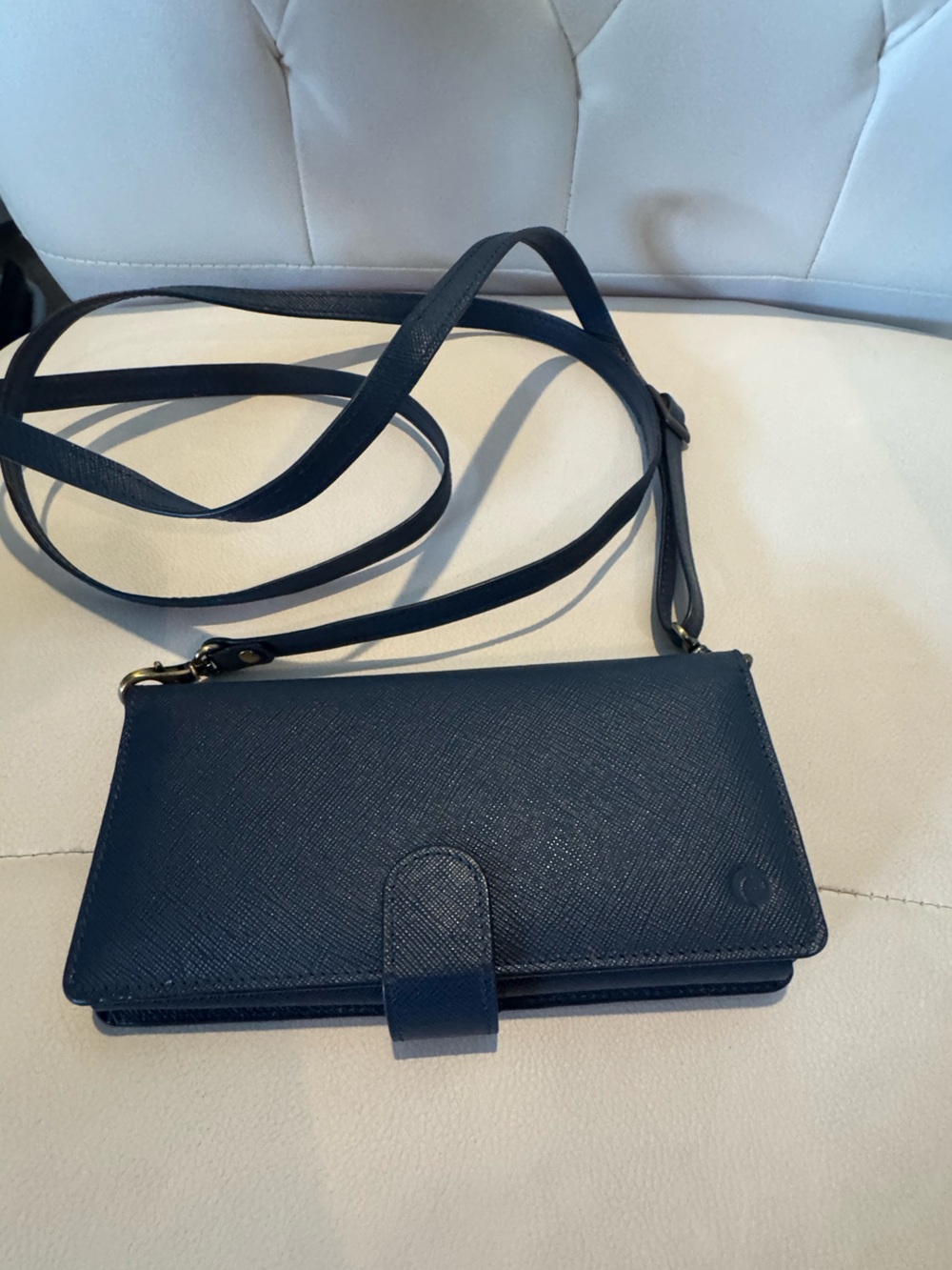 100% Genuine Leather Navy Crossbody Wallet Bag - Women